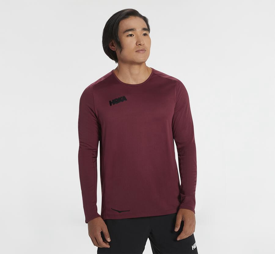 Hoka One One Tops Mens Brown - Performance Long Sleeve - 18267DKXA